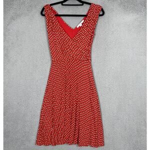 Boden Dress Womens US 4 Red Cream Black Spot Dot V-Neck Sleeveless Casual Summer